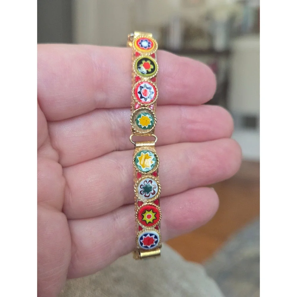 Italian Millefiori Glass Mosaic Bracelet Vintage Italy Venetian - Picture 1 of 9